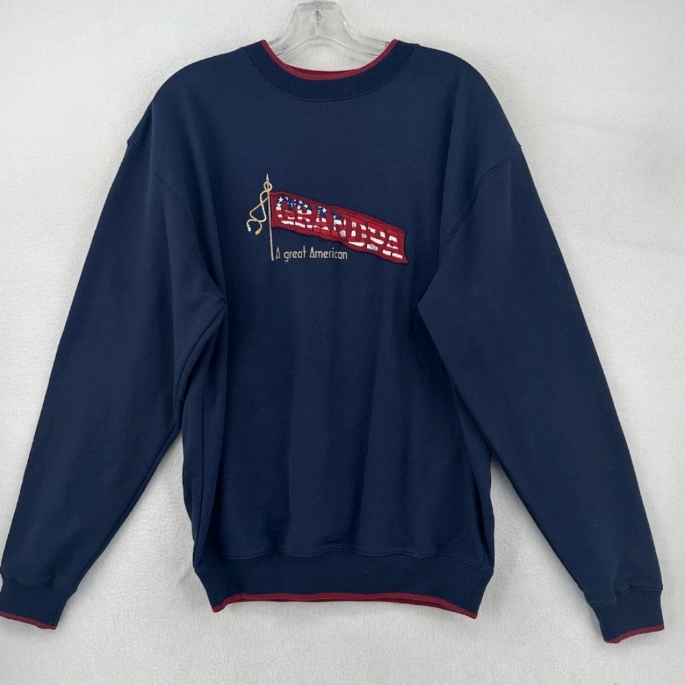 Deadstock VTG Patriotic Fleece Lined American Veteran Grandpa Sweatshirt Size L